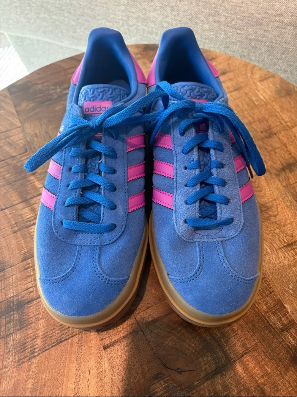 adidas Gazelle Platform Sneakers in Blue with Pink Accents - Picture 2 of 4